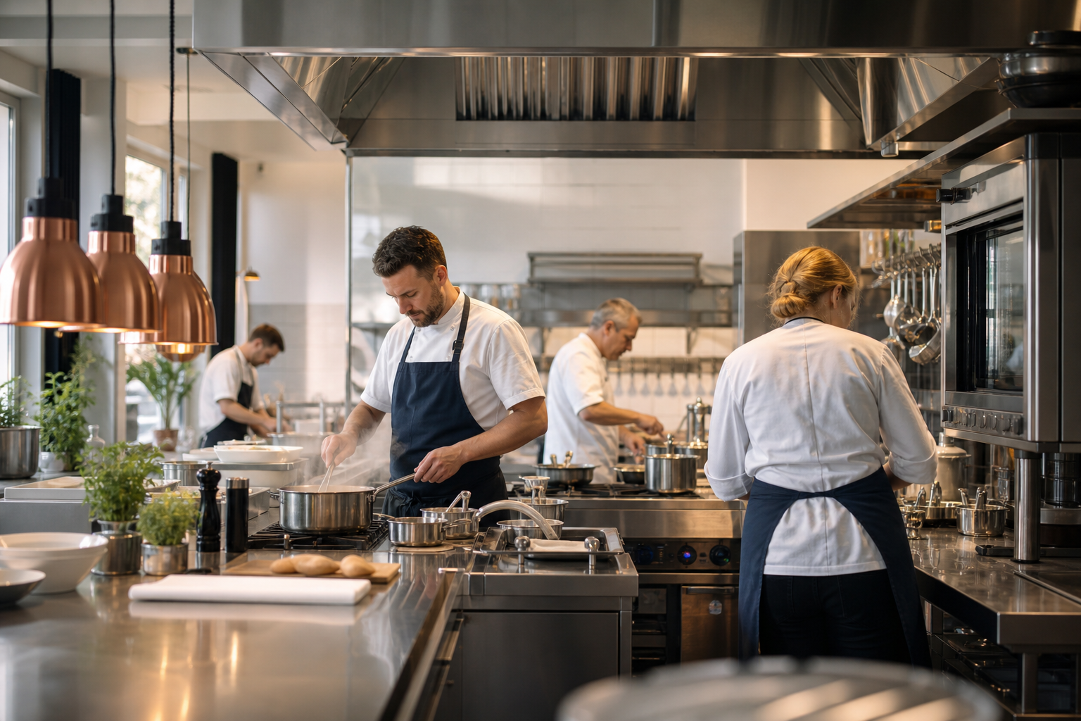 Professionelle Gastronomieküche im laufenden Betrieb